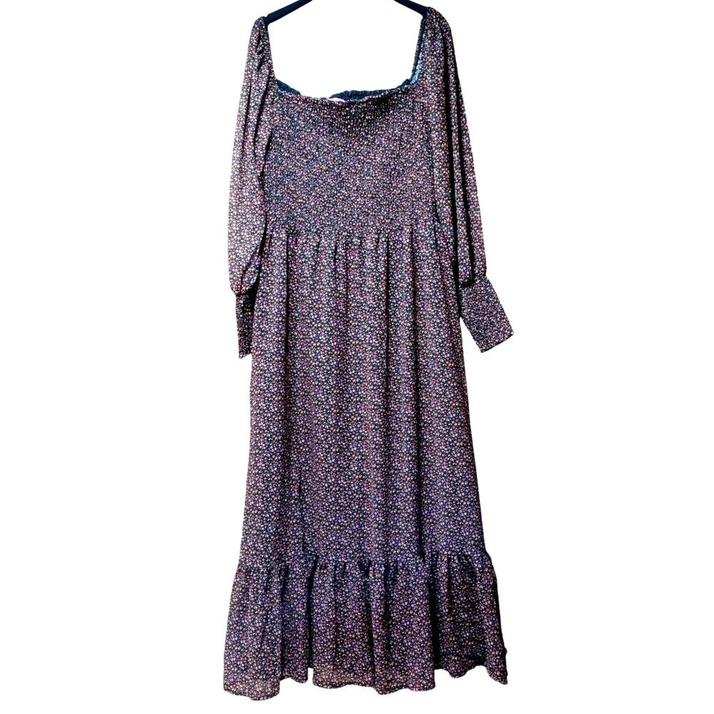 Betsey Johnson Medium Ditsy Floral Smocked Peasant Tiered Maxi Dress Flowy‎ Boho